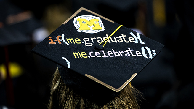 Coding-themed graduation cap